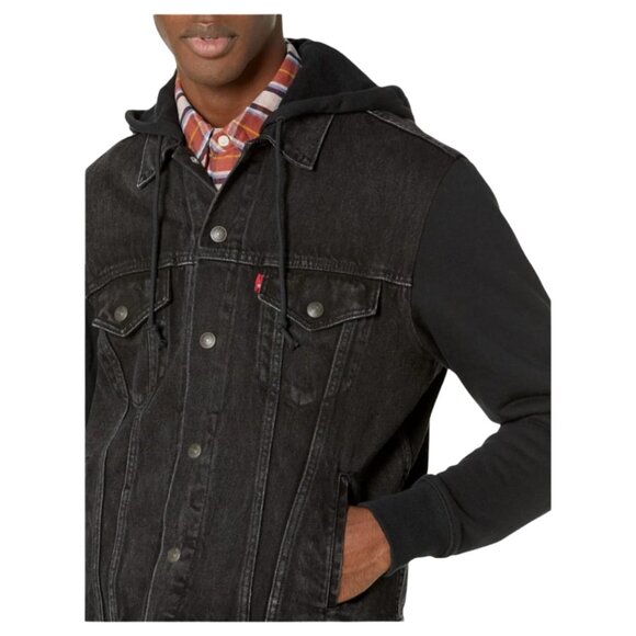 NWT Levi’s Mens Hybrid Hoodie Trucker Denim Jacket – Black – Size S & L - Picture 13 of 14